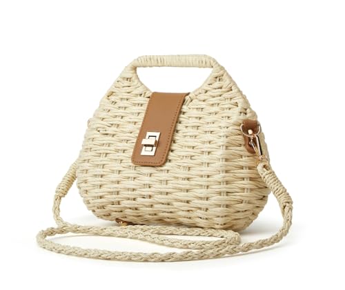 Women Straw Shoulder Handbag Natural Summer Beach Tote Bag Soft Bell Purse Straw Hobo Crossbody Bag 2026 - color: Beige