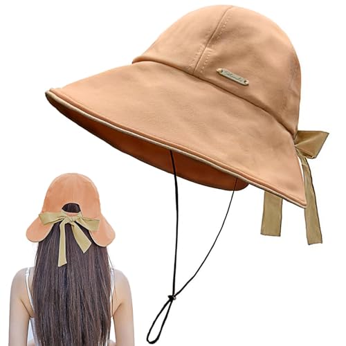 Wide Brim Hats for Woman Foldable Hats Sun Hats for Women uv Protection Bowknot Bucket hat Adjustable hat with Ponytail Hole - color: Coral Pink