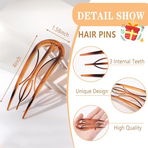 6PCS French Hair Pins for Women, Tortoise Shell French Pins Hair, Large Hair Styling Pins for Thin Thick Hair, 3 Internal Teeth Hair Sticks, Hair Pin for Buns, French Twist Pin - color: Amber