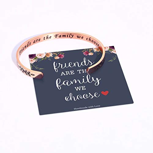 M MOOHAM Bracelets for Women Girls, Quote Mantra Bracelet Funny Inspirational Jewelry Gifts for Best Friend, Mom, Daughter, Son, Sister, Niece Birthday Mothers Day Present Come Gift Box - style: Friends are the family we choose-Rose Gold