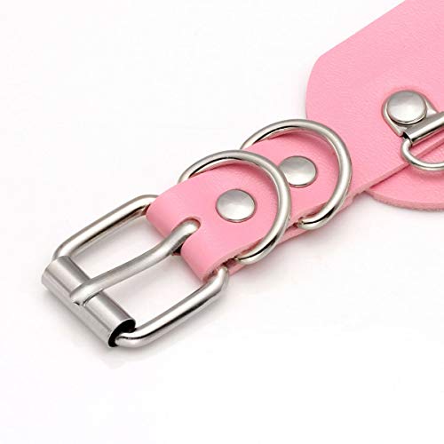 Eigso Vintage Punk Goth Studded Rivet Pu Leather Collar Choker Necklace with Spikes Adjustable - color: F-Pink