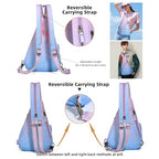 KL928 Canvas Sling Bag - Small Crossbody Backpack Shoulder Casual Daypack Rucksack for Men Women(Large Version,PalePurple+SkyBlue) - color: Canvas-palepurple-skyblue