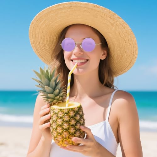 Round Hippie Glasses, 60s 70s Colored Circle Sunglasses for Women Men Disco Party Costume Accessories - color: Purple