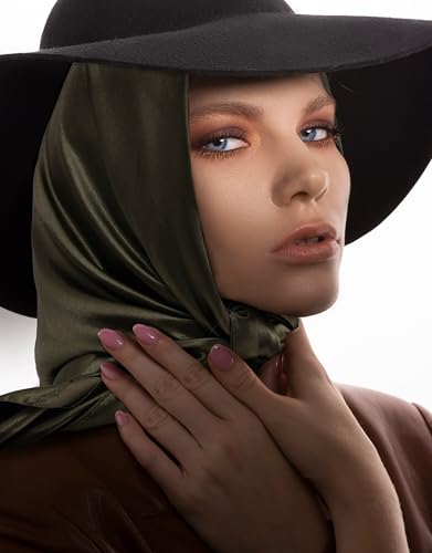 HBselect 4PCS Head Scarf for Women 35” Head Scarves Silk Like Satin Neck Scarfs Square Bandana Hair Wraps Scarf for Sleeping - color: Navy Blue, Khaki, Red, Army Green