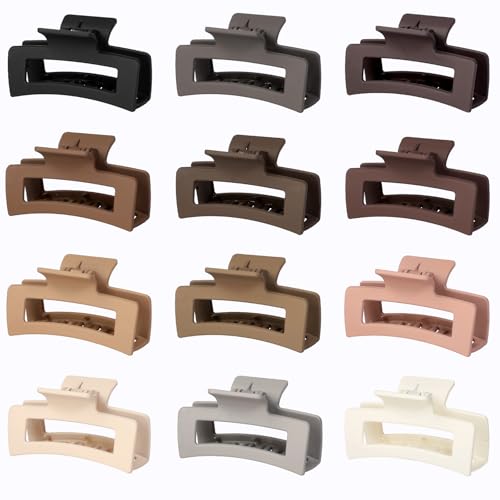 Sisiaipu 3.5 Inch Medium Hair Claw Clips 12 Pcs Square Claw for Thick and Thin Hair Rectangular Rectangle Hair Clips Jaw Clips Bulk Hair Accessories for women and Girls (Regular) - color: Regular