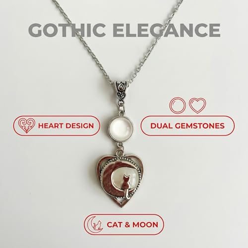 Gothic Vintage Gem Pendant Necklace | Victorian Style Filigree Silver-Tone Jewelry | Ideal Gift for Party Cosplay & Daily Wear - color: White Amber