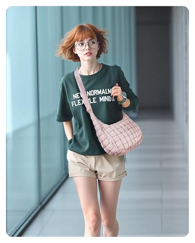 BAGSMART Quilted Crossbody Bag for Women, Lightweight Puffer Purse for Travel, Daily Use & Work | Water-resistant, Puffy Shoulder Bag, w/ Adjustable Strap, Light & Comfortable, Hands-free Bags, Travel Essentials - color: D-blossom Pink, size: Small