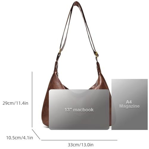 Hobo Bags for Women Leather,Foldable Slouchy Shoulder Purse Crossbody Handbag,Soft Vegan Brown Tote Casual Everyday Handbags - color: Wy22 Upgraded Brown