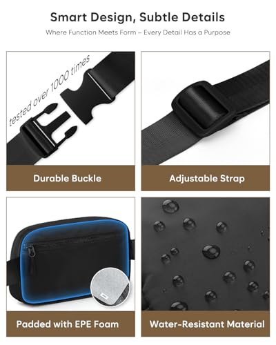 Pritent Fanny Packs for Women Cross Body Bag Waterproof Belt Bag with Adjustable Strap and Zipper Back Pocket Small Crossbody Bags Fashion Waist Packs for Workout Travelling(Black, Large) - color: Black, size: Large