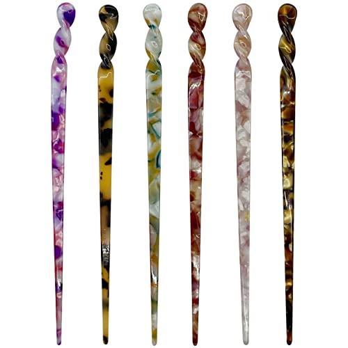 6 Pieces Acetate Hair Sticks Vintage Leopard Print Hairpin Chopsticks Vintage Tortoiseshell Hair Chopsticks Shell Print Chinese Hair Sticks for Women Girls Hairstyle Accessories(Retro style)