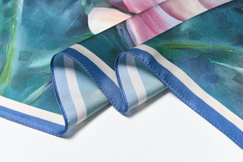 SHIROUYU 100% Pure Mulberry Silk Scarf 35" Large Square Lightweight Headscarf –Women’s Hair Wraps The shawl-With Gift Packed - color: Blue-lotus