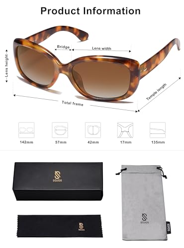 SOJOS Vintage Square Sunglasses for Women Polarized UV Protection Havana Frame SJ2111 - color: Tortoise/Gradient Brown