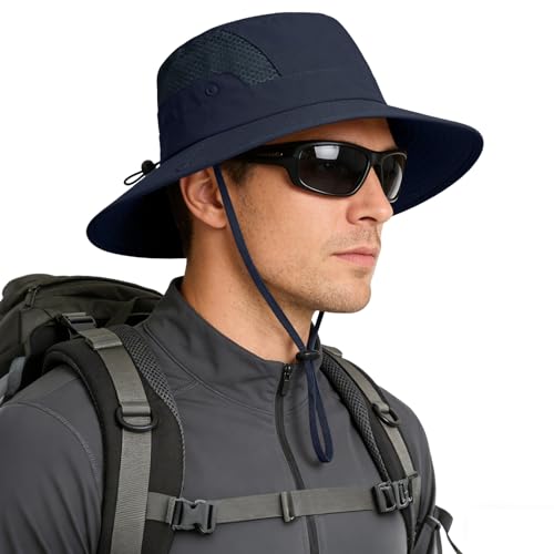 Sun Hat for Men Women UV Protection Wide Brim Fishing Hats Breathable UPF 50+ Boonie Bucket Hats Beach Safari Hiking Garden - color: 1 Pack Navy-1
