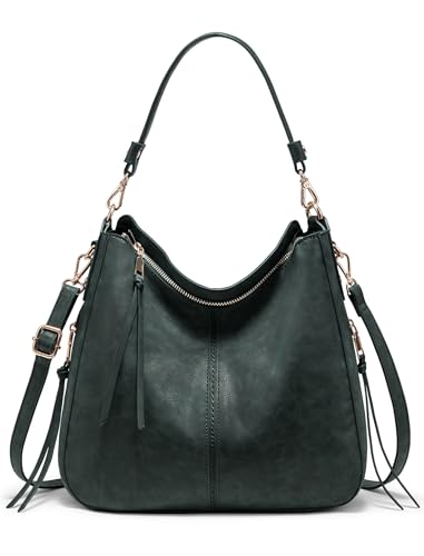 Realer Hobo Crossbody Bags for Women Designer Faux Leather Hobo Handbags Retro Large Size Shoulder Bag Bucket Purse - color: Green, size: Large-15.2 inch