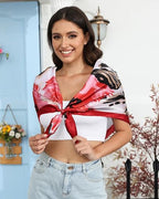 AWAYTR 35” Satin Head Scarf for Women Like Silk Scarf Hair Bandanas Women Large Square Neck Scarf Headscarf Head Wrap - color: Red