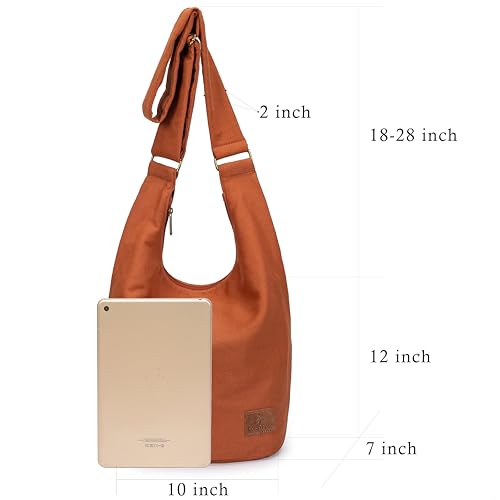 Coton Pose Women Hippie Crossbody Bag - Top Zip Large Capacity Canvas Sling Bag - Jacquard Cloth Handmade - color: Orange