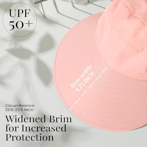 Sun Hats for Women, Wide Brim Beach Hats UV Protection, Packable Visor Ponytail Sunhat for Summer - color: Pink