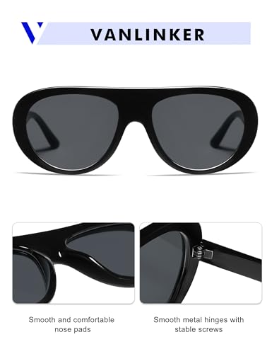 VANLINKER Oversized Retro Aviator Sunglasses for Women Men Chic 70s Vintage Style Trendy 2026 Chunky Sun Glasses VL9865 - color: C1 Black Frame/Gray Lenses
