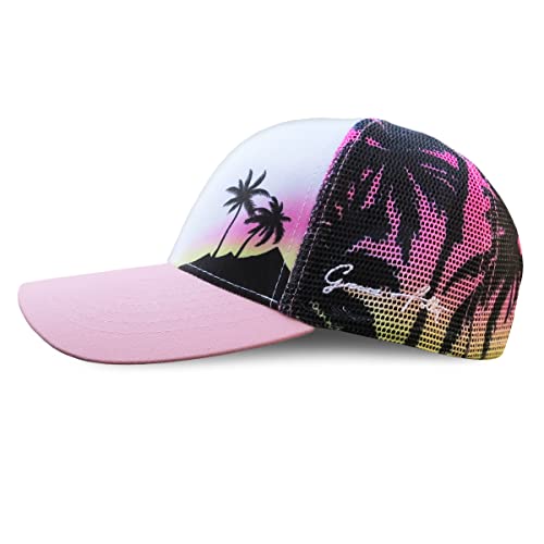 Grace Folly Beach Trucker Hats for Women- Snapback Baseball Cap for Summer - color: Pink Palm Tree- Mesh Print