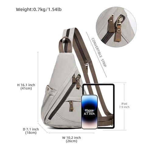 KL928 Canvas Sling Bag - Small Crossbody Backpack Shoulder Casual Daypack Rucksack for Men Women(Large Version,Leaden) - color: Canvas-leaden