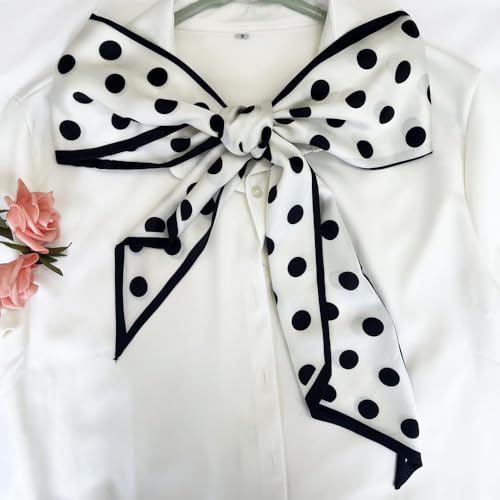 Silk Head Scarf for Hair Fashion Headwrap for Women Lightweight Neck Tie - color: X005-white Wave Point