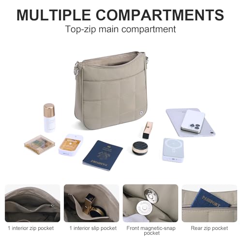 Anti Theft Crossbody Bags for Women,Quilted Puffer Travel Purses Shoulder Hobo Bag Handbag with Guitar Strap - color: Grey