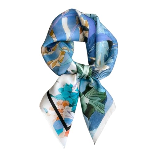 ANDANTINO 100% Mulberry Silk Square Scarf for Hair-25.6" X25.6'' Women Men Natural Silk Neckerchief Digital Printed Headscarf - color: Colorful Plants