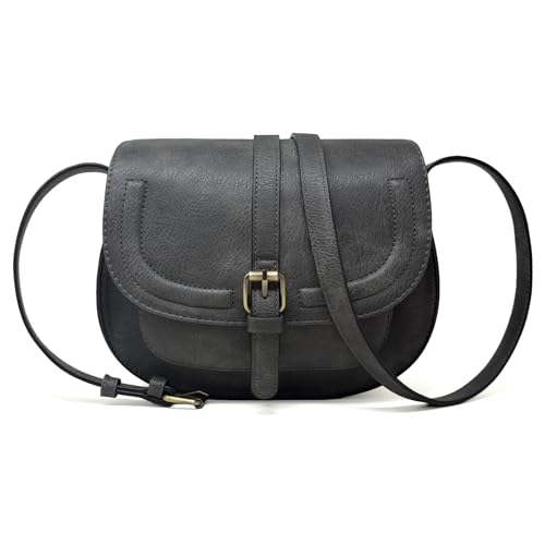 AFKOMST Crossbody Bags for Women,Small Saddle Purse and Boho Cross Body Handbags,Vegan Leather - color: Dark Grey
