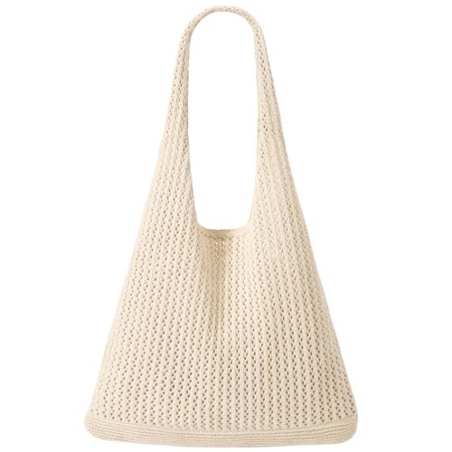 EIMMBD Crochet Bags for Women Beach Totes Bags Aesthetic Summer Tote Shoulder Hippie Bag Knit Bag - color: Standard Beige