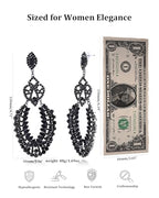 Large Black Rhinestone Earrings for Women Prom Chandelier Drop Statement Earrings Costume Jewelry - color: A-Black