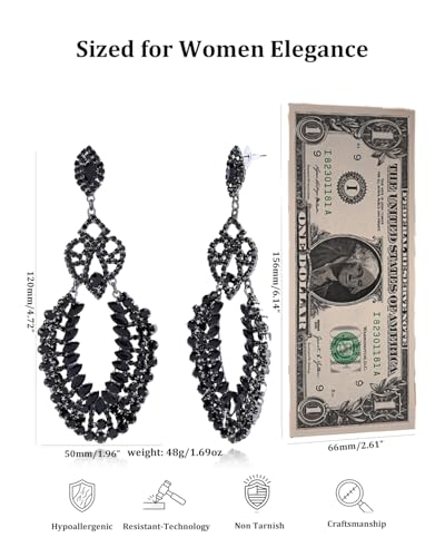 Large Black Rhinestone Earrings for Women Prom Chandelier Drop Statement Earrings Costume Jewelry - color: A-Black