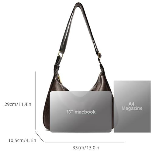 Hobo Bags for Women Leather,Foldable Slouchy Shoulder Purse Crossbody Handbag,Soft Vegan Brown Tote Casual Everyday Handbags - color: Wy22 Upgraded Dark Brown