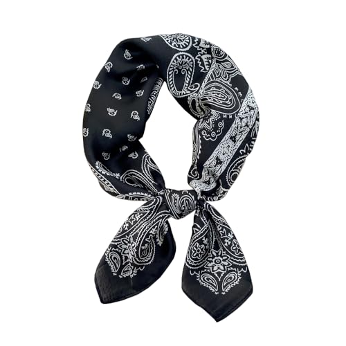 ANDANTINO 100% Mulberry Silk Square Scarf for Hair-25.6" X25.6'' Women Men Natural Silk Neckerchief Digital Printed Headscarf - color: Black&white Paisley