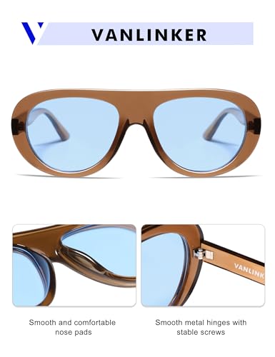 VANLINKER Oversized Retro Aviator Sunglasses for Women Men Chic 70s Vintage Style Trendy 2026 Chunky Sun Glasses VL9865 - color: C3 Transparent Brown Frame/Blue Lenses
