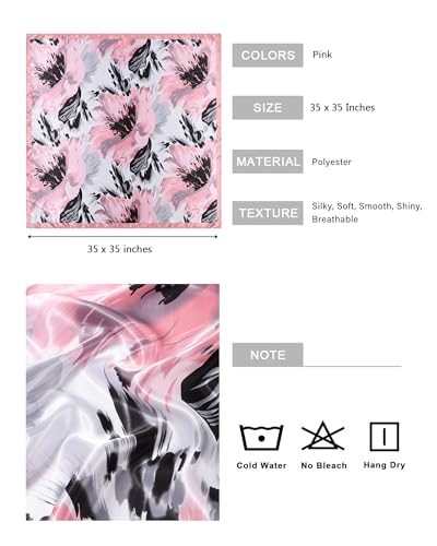 AWAYTR 35” Satin Head Scarf for Women Like Silk Scarf Hair Bandanas Women Large Square Neck Scarf Headscarf Head Wrap - color: Pink