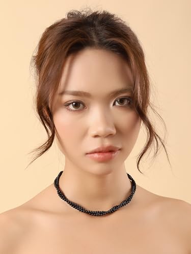 Sacina Beaded Crystal Choker Necklace, Gothic Vintage 1920s Necklace, Christmas Jewelry Gift for Women - color: Black