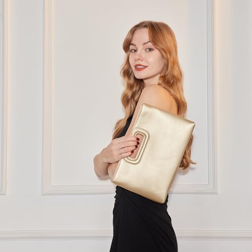 Top Handle Clutch Handbags for Women, Evening Handbag Shoulder Crossbody Purse with Gold Chain - color: Golden