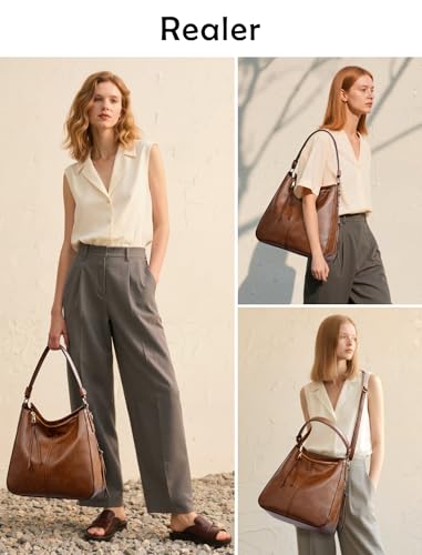 Realer Hobo Crossbody Bags for Women Designer Faux Leather Hobo Handbags Retro Large Size Shoulder Bag Bucket Purse - color: Wine-gold Hardware（15.2"）, size: Large-15.2 inch