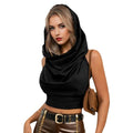 Boho Raw-Edge Crop Top – Adjustable Halter with Open Back & Cross-Wrap Design, 100% Cotton Beach Cover Up - color: Black