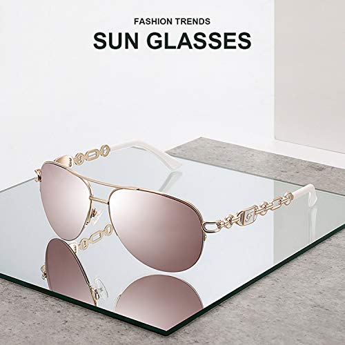 FONHCOO Aviator Sunglasses for Women Men Metal Frame UV400 Mirrored Sunglasses - color: Pink&white