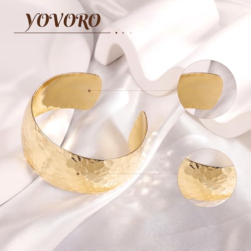 18K Gold Plated Cuff Bracelets for Women Open Adjustable Gold Cuff Bangle Bracelets Thick Hammered Wrist Cuff Bracelets Thin Minimalist Gold Cuff Bracelet - style: 18K Gold-D