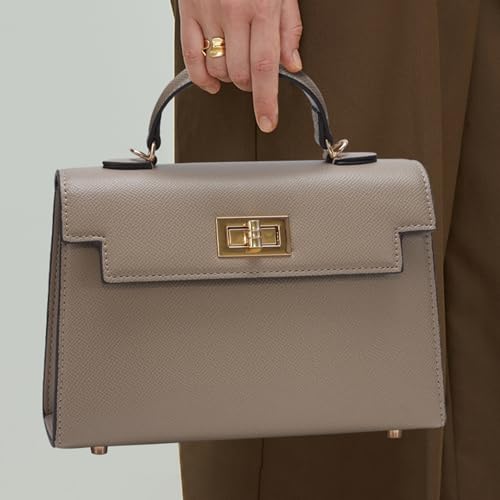 Leather Crossbody Handbag and Mini Luxury Shoulder Bag - Top Handle Purse with Adjustable Strap - color: Khaki