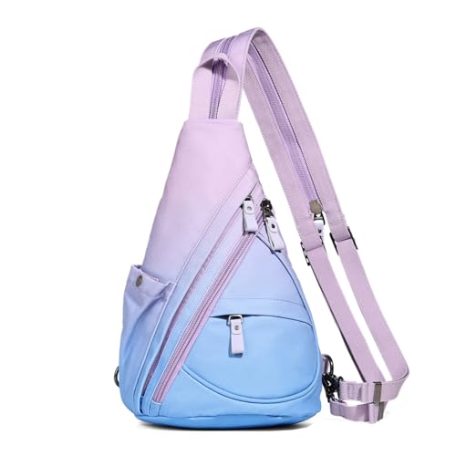 KL928 Canvas Sling Bag - Small Crossbody Backpack Shoulder Casual Daypack Rucksack for Men Women(Large Version,PalePurple+SkyBlue) - color: Canvas-palepurple-skyblue
