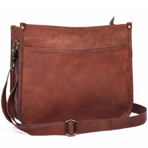 Genuine Leather Crossbody Purse for Women – Medium Satchel Bag with Zipper Pocket – Soft Vintage Boho Handbag - color: Brown