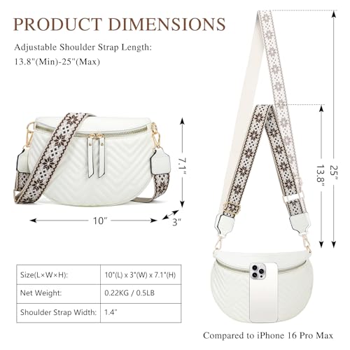 Women's Vegan Leather Crossbody Waist Pack, Fanny Pack Sling Bag with Adjustable Belt, Boho Style Shoulder Purse for Travel, Daily Use (White) - color: C-White