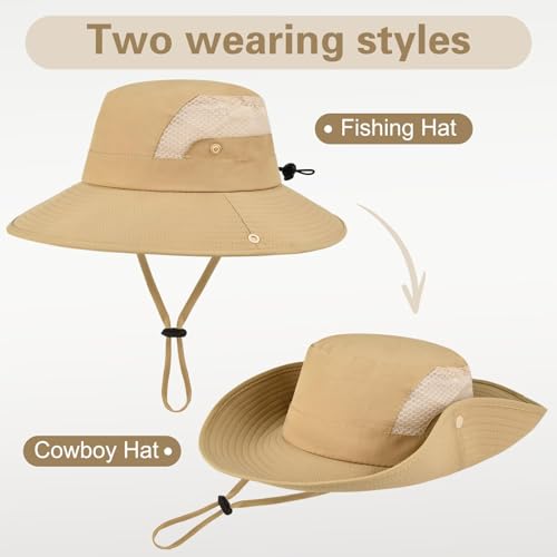 Sun Hat for Men Women UV Protection Wide Brim Fishing Hats Breathable UPF 50+ Boonie Bucket Hats Beach Safari Hiking Garden - color: 1 Pack Khaki