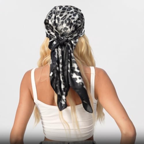 Leopard Print Head Scarf for Women Like Silk Satin Scarf for Hair Wrapping at Night Bandana Square Scarf 35 Inches - color: Bao Kuan