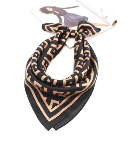 ANDANTINO 100% Mulberry Silk Square Scarf for Hair-25.6" X25.6'' Women Men Natural Silk Neckerchief Digital Printed Headscarf - color: Black&brown