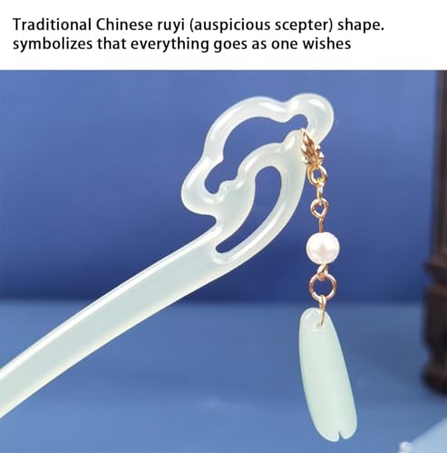 1 Pc Elegant Chinese Acetate Jade Hair Sticks for Long Hair,Hair Fork With Tassel Flower Pendent,Simple Hairpins for Cheongsam Braided Hairpins
