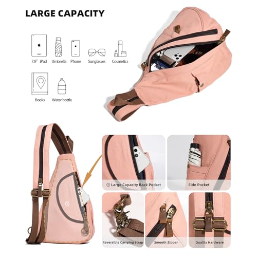 KL928 Canvas Sling Bag - Small Crossbody Backpack Shoulder Casual Daypack Rucksack for Men Women(Large Version,YellowishOrange) - color: Canvas-yellowishorange